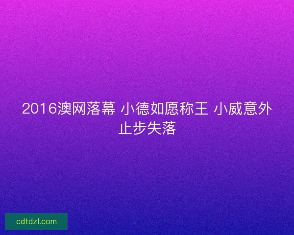 2016澳网落幕 小德如愿称王 小威意外止步失落
